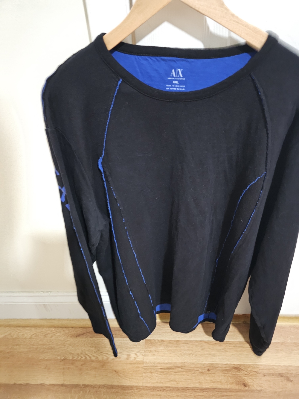Armani Exchange Black Long-Sleeve Crewneck with Blue Accents
